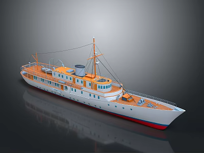 Vintage White Orange Red Cruise Ship With Deck Mast And Chimney Design 3d model