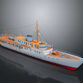 Vintage White Orange Red Cruise Ship With Deck Mast And Chimney Design