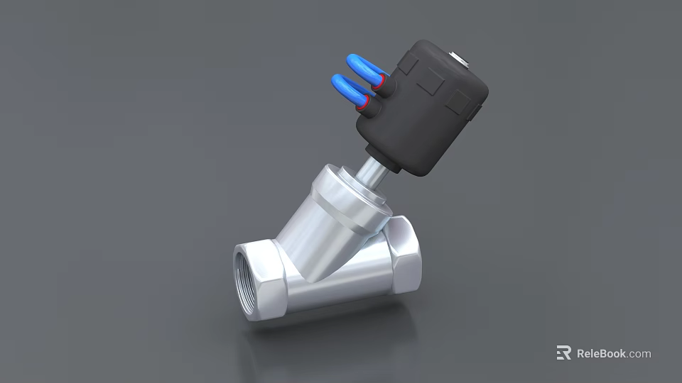 Industrial Valve Equipment With Silver Metal Body Black Control Component And Blue Connection Pipes 3d model 