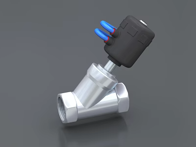 Industrial Valve Equipment With Silver Metal Body Black Control Component And Blue Connection Pipes 3d model