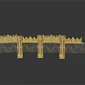 Crenellated Architectural Wall Structure With Brick Columns Stone Panels And Decorative Railings