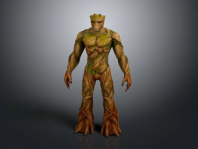 Game Movie Character With Tree like Green Skin Wooden Texture And Muscular Standing Pose 3d model