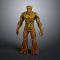 Game Movie Character With Tree like Green Skin Wooden Texture And Muscular Standing Pose