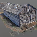 Dilapidated Old Wooden House With Broken Roof Weathered Planks And Overgrown Grass