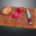 Fresh Raw Vegetables on Wooden Cutting Board with Potato Carrot Beetroot and Knife