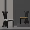 Designer Modern Dining Chairs with Patterned and Gold Fabric Seats and Black Wooden Frames
