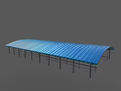 Public Facility Outdoor Shelter With Blue Curved Canopy And Metal Supports 3d model