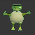 Cartoon Game Movie Character With Green Body White Belly Yellow Feet And Open Arms