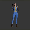 Game and Movie Character In Blue Jumpsuit With Yellow Accents And Brown Boots Posing