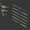 Weapons Collection Featuring Colorful Lightsabers And Blasters With Various Designs 3d model