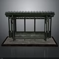 Traditional Pavilion Structure With Carved Roof Wooden Bench And Decorative Columns