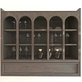 Wooden Wall Cabinet With Arched Doors Multiple Shelves And Bottom Drawer Design
