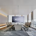 Modern Conference Room Interior Design With Large Screen Conference Table And City View Through Windows