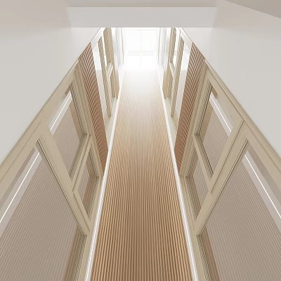Modern Hallway With Wooden Floor Natural Light And Windows On Both Sides 3d model
