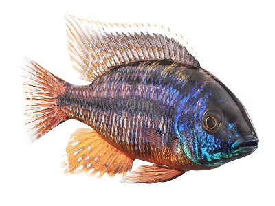 Colorful Freshwater Aquatic Animal Fish With Vibrant Blue Orange Stripes And Elegant Fins 3d model