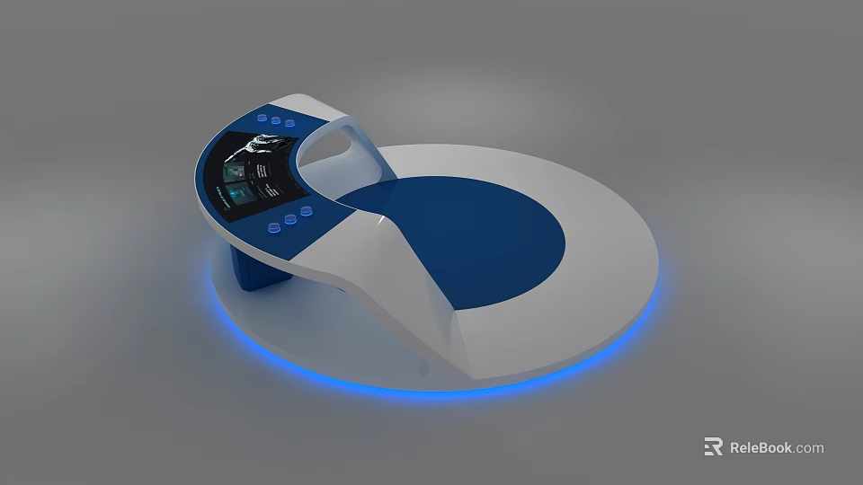 Modern Blue And White Display Cabinet With Round Base Blue Lighting And Control Panel 3d model 