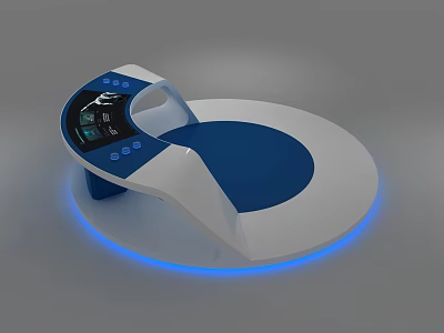 Modern Blue And White Display Cabinet With Round Base Blue Lighting And Control Panel 3d model