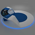 Modern Blue And White Display Cabinet With Round Base Blue Lighting And Control Panel