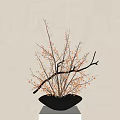 Bonsai Plant with Thin Branches and Orange Berries in Black Pot