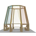 Octagonal Wooden Frame Structure With Colorful Netting And Benches For Kids Play