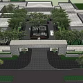 Residential Landscape With Tree Lined Driveway And Illuminated Entrance Gate Design
