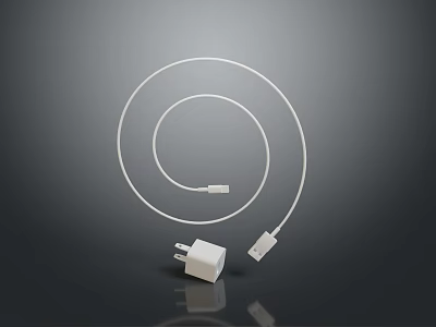 White Coiled Charging Cable With USB Connector And Power Plug 3d model