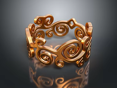 Elegant Golden Ring With Intricate Spiral Patterns And Metallic Shine 3d model