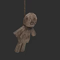 Old Hanging Wooden Doll With Rough Texture Against Dark Background 3d model