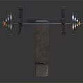 Sturdy Sports Equipment Weight Bench With Barbell Plates Black Metal Frame And Orange Accents