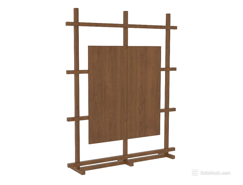 Wooden Room Divider Screen With Cross Frame And Panel Design For Home Decor 3d model 