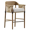 Natural Wooden Frame Bar Stool With Woven Armrests And Comfortable Light Cushion