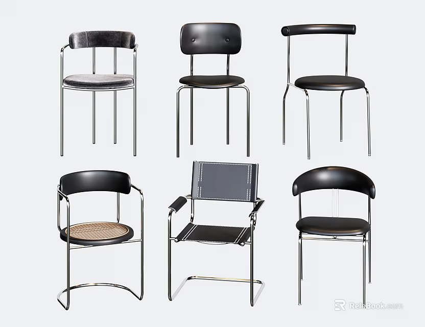 Modern Single Chairs With Various Stylish Designs And Metal Frames 3d model 