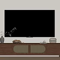 Wooden TV Stand With Drawers Cabinets Large Screen TV Vase Plant And Decor