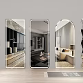 Various Shaped Wall Mounted Mirrors Reflecting Living Room Furniture In Modern Home