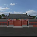 Ancient Chinese Architecture With Traditional Grey Tile Roof Red Wooden Doors And Ornate Eaves