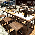 Traditional Chinese Restaurant Interior With Wooden Tables Chairs And Decorative Items