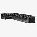 Large Black Leather L Shaped Sectional Sofa With Tufted Details And Comfortable Seats