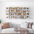 Modern Living Room Interior With Floating Wall Cabinets Filled With Books And Decorations