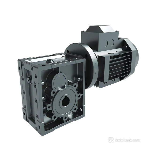 Heavy Duty Industrial Gearbox Motor Unit With Metal Housing And Flanges 3d model 