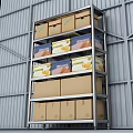 Industrial Storage Shelving Unit With Multiple Cardboard Boxes And Mandarin Crates