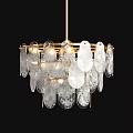 Modern Gold Frame Chandelier With Transparent Irregular Glass Pieces And Warm Lighting