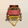 Red Wooden Utility Wagon With Yellow Wheels And Open Cargo Bed