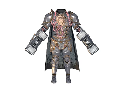 Game Movie Character in Intricate Metal Armor with Golden Accents Cloak and Shoulder Guards 3d model