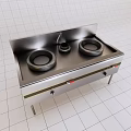 Stainless Steel Kitchen Stove With Two Burners And Control Knobs In Tiled Kitchen Setting 3d model