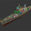 Detailed Warship Model Featuring Gray Hull Red Bottom Deck And Weapon Systems 3d model