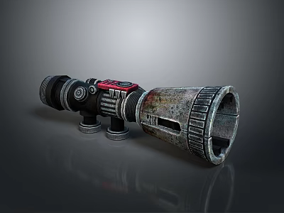 Tactical Weapon Scope Featuring Rusted Metal Body Red Accents Adjustment Knobs And Mounting Brackets 3d model