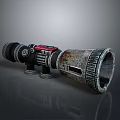 Tactical Weapon Scope Featuring Rusted Metal Body Red Accents Adjustment Knobs And Mounting Brackets
