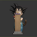 Kid Goku Character With Spiky Hair Blue Outfit Tail By Wooden Pillar Golden Orb