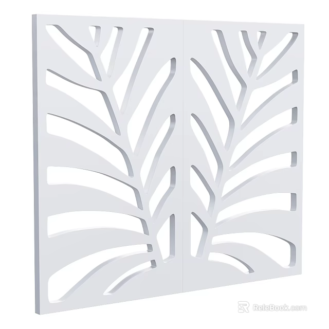 White Decorative Wall Paneling With Intricate Laser Cut Leaf Patterns For Home Interior Design 3d model 