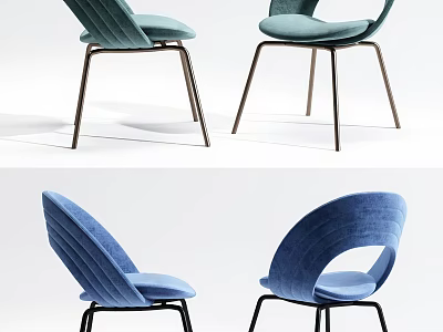 Modern Dining Chairs With Curved Backrest Upholstered Green Blue Fabric And Metal Legs 3d model